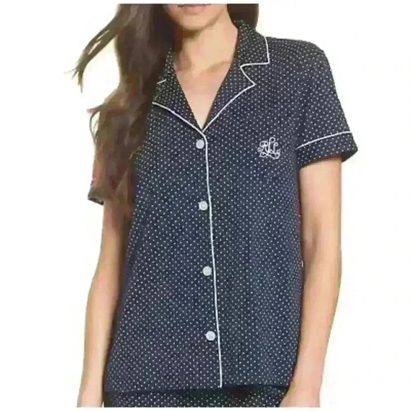 LAUREN RALPH LAUREN Womens Printed Pajama Top Only,1-Piece Size:Medium, Blue Dot - Picture 1 of 9